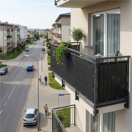 Paravan plasa umbrire pentru balustrada balcon, 95% umbrire, impermeabila, 500x120 cm, antracit [6]