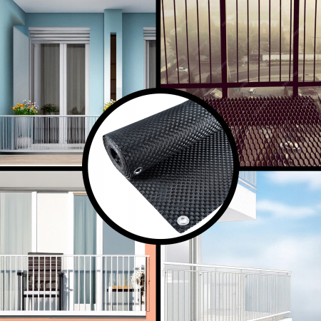 Paravan terasa balcon din plastic poliratan, rezistenta ridicata la conditii meteorologice, 500x90 cm, negru [4]