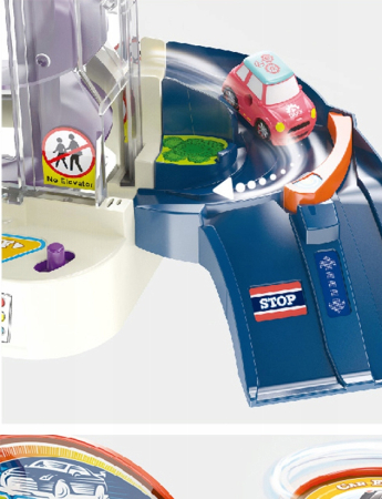 Parcare auto interactiva XL pentru copii 3 ani+, cu 3 niveluri, lift mobil pentru masinute, atelier mecanic cu elevator functional, pista auto, 6 masi [7]