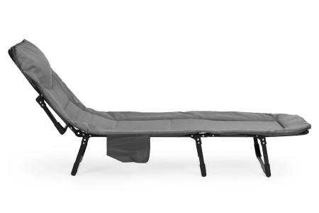 Pat camping pliabil tip sezlong, cu tetiera reglabila si buzunar lateral, maxim 120 kg, 65x200x88 cm, gri [4]