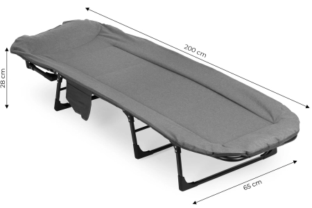 Pat camping pliabil tip sezlong, cu tetiera reglabila si buzunar lateral, maxim 120 kg, 65x200x88 cm, gri [9]
