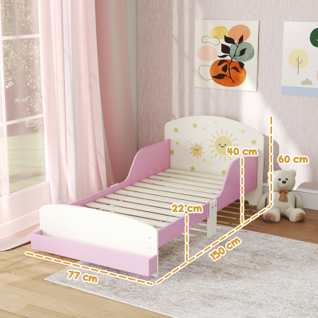  Pat copii mic, cadru cu design stele si spatiu de depozitare, roz [2]