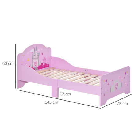  Pat Copii Roz - 143×73×60 cm, Lemn, pentru Varste 3-6 Ani [2]
