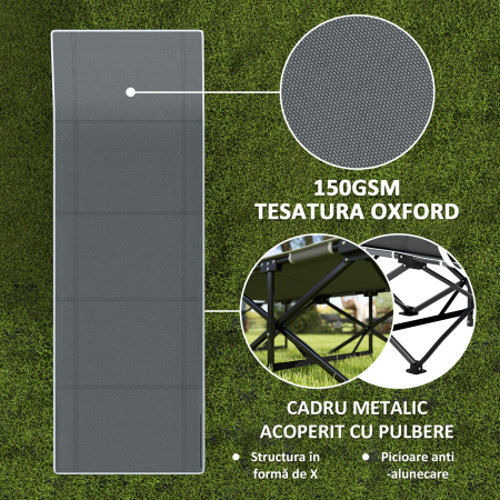  Pat de Camping Pliabil cu Suport pentru Cap inclinat si Saltea Detasabila, 196x68x37 cm, Negru [5]