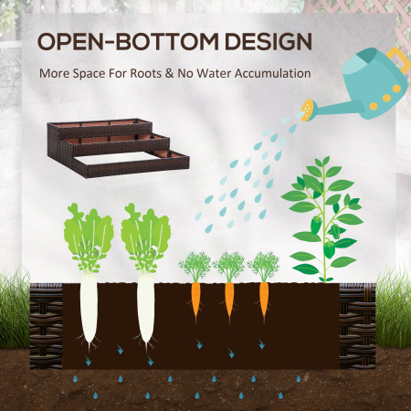  Pat de gradina inaltat cu 3 niveluri din ratan sintetic fara fund pentru plante si legume, 120x120x40cm, gri [4]