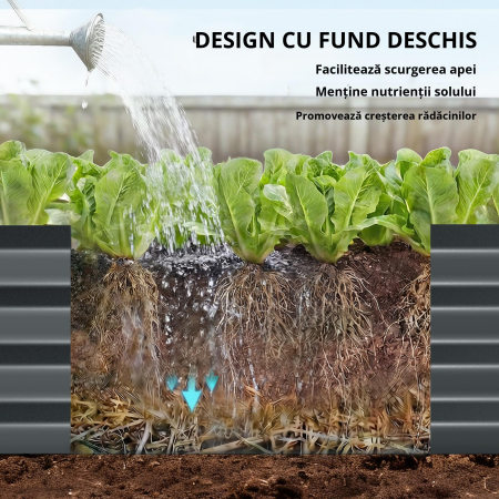  Pat de Gradina inaltat din Metal cu Grilaj, Suport pentru Plante Cataratoare, Flori si Legume, 220x110x150 cm, Gri inchis [2]