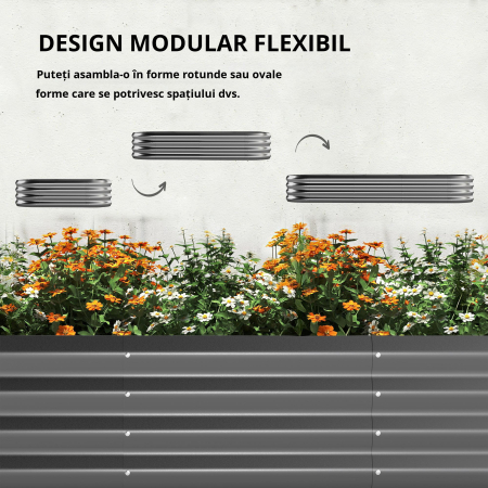  Pat de Gradina inaltat din Metal cu Grilaj, Suport pentru Plante Cataratoare, Flori si Legume, 220x110x150 cm, Gri inchis [3]