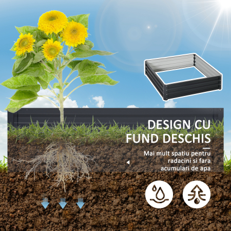  Pat de Gradina Inaltat Galvanizat de 120x120x30cm, Jardiniera Pat Inaltat cu Cadru din Otel pentru Legume, Flori, Plante si Plante Aromatice, Gri [5]