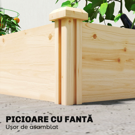  Pat de Gradina Ridicat de Exterior cu Separator Central si Baza Deschisa, Jardiniera din Lemn de Brad, pentru Flori, Legume, Balcon, Gradina, 235x121x26 cm, Culoare Lemn [7]