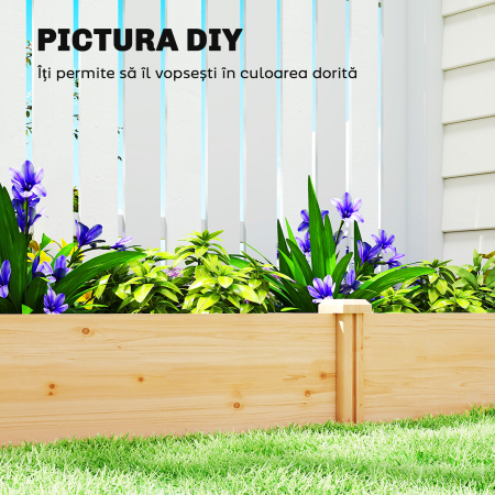  Pat de Gradina Ridicat de Exterior cu Separator Central si Baza Deschisa, Jardiniera din Lemn de Brad, pentru Flori, Legume, Balcon, Gradina, 235x121x26 cm, Culoare Lemn [5]
