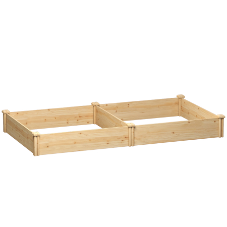 Decoratiuni -  Pat de Gradina Ridicat de Exterior cu Separator Central si Baza Deschisa, Jardiniera din Lemn de Brad, pentru Flori, Legume, Balcon, Gradina, 235x121x26 cm, Culoare Lemn