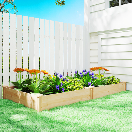  Pat de Gradina Ridicat de Exterior cu Separator Central si Baza Deschisa, Jardiniera din Lemn de Brad, pentru Flori, Legume, Balcon, Gradina, 235x121x26 cm, Culoare Lemn [8]