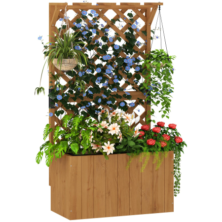 Suporturi flori si ghivece -  Pat de Gradina Ridicat din Lemn cu Spalier si Pergola 64x33x122 cm
