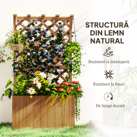  Pat de Gradina Ridicat din Lemn cu Spalier si Pergola 64x33x122 cm [5]