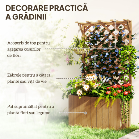  Pat de Gradina Ridicat din Lemn cu Spalier si Pergola 64x33x122 cm [3]