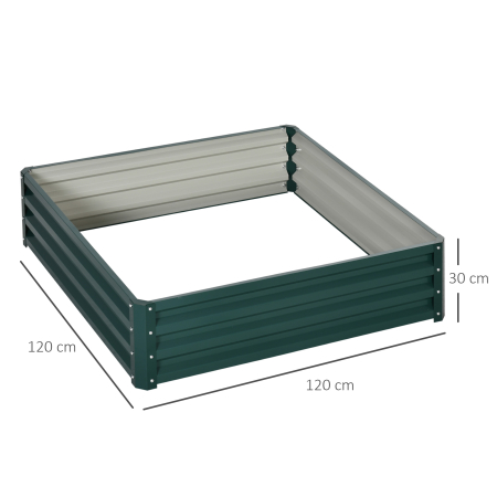  Pat de Gradina Suprainaltat 120x120x30cm Galvanizat, Pat Suprainaltat pentru Plante cu Cadru din Otel pentru Legume, Flori, Plante si Ierburi, Verde [2]