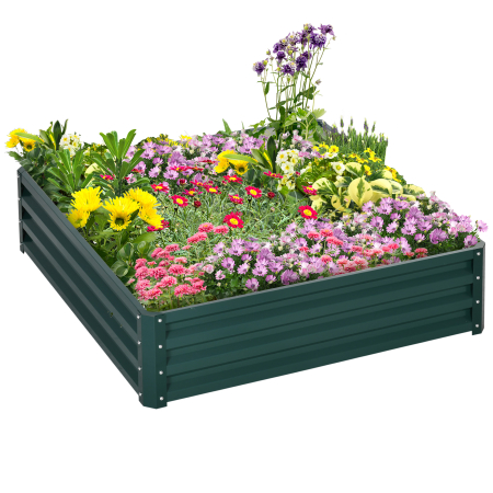 Living & hol -  Pat de Gradina Suprainaltat 120x120x30cm Galvanizat, Pat Suprainaltat pentru Plante cu Cadru din Otel pentru Legume, Flori, Plante si Ierburi, Verde
