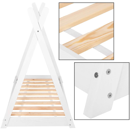 Pat din lemn pentru copii, model TeePee, somiera inclusa, 61x146x130 cm, alb [2]
