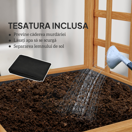  Pat inaltat pentru Gradina cu Grilaj si Orificiu de Drenaj, 40x40x120 cm, Maro Deschis [5]