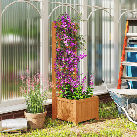  Pat inaltat pentru Gradina cu Grilaj si Orificiu de Drenaj, 40x40x120 cm, Maro Deschis [1]