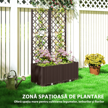  Pat inaltat pentru Gradina cu Spalier si 6 Orificii de Drenaj, 80x40x135 cm, Maro [6]