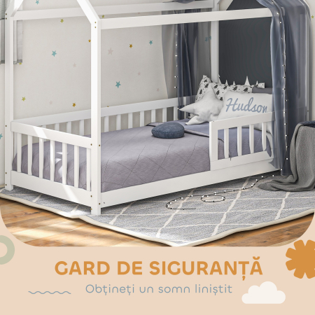  Pat Montessori pentru Copii in Forma de Casuta cu 15 sipci si Bariere de Protectie, 96x195x165 cm, Alb [5]