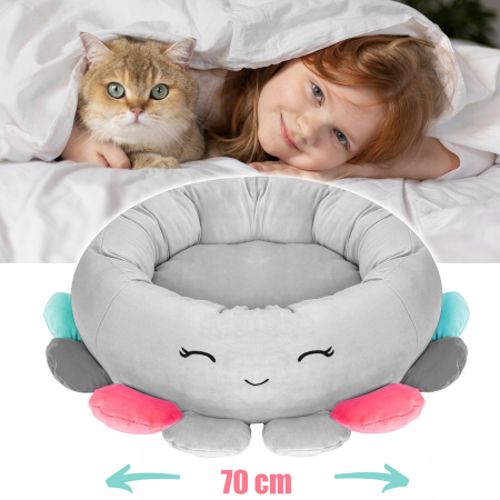 Pat pentru caini, cu margini groase ridicate, antiderapant, model meduza, 70x70x20 cm, gri [5]