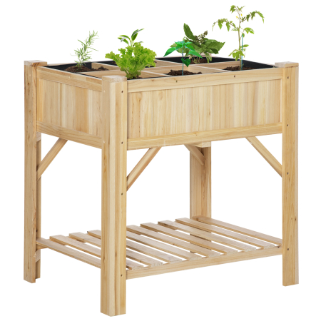 Living & hol -  Pat pentru Gradina de Legume Inaltat cu  6 Compartimente, Jardiniera de Exterior Suport Plante din Lemn de Brad, 78.5x58x81cm