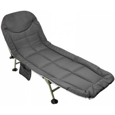 Gradina & balcon - Pat pliabil camping cu saltea, reglabil 5 pozitii, cadru otel, maxim 100 kg, 200x64x30 cm, gri