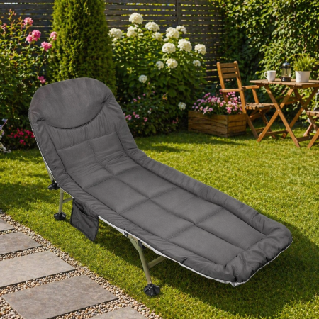 Pat pliabil camping cu saltea, reglabil 5 pozitii, cadru otel, maxim 100 kg, 200x64x30 cm, gri [7]