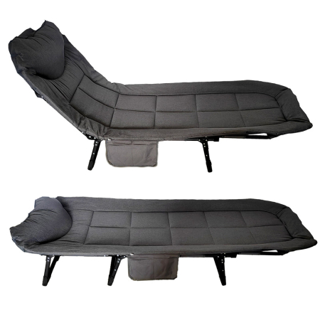 Pat pliabil camping Deluxe Trip cu spatar reglabil tip sezlong, 200x65x32 cm, gri [8]