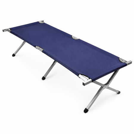 Gradina & balcon - Pat pliabil pentru camping, cadru otel, husa transport, 191x76x42 cm, maxim 150 kg, albastru