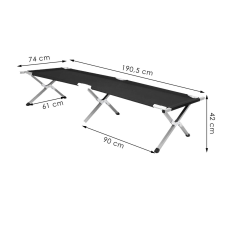 Pat pliant camping structura metalica cu husa transport, pliabil compact, max 150 kg, 190x74x42 cm, negru [14]