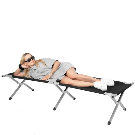 Pat pliant camping structura metalica cu husa transport, pliabil compact, max 150 kg, 190x74x42 cm, negru [10]