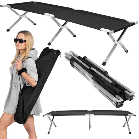Pat pliant camping structura metalica cu husa transport, pliabil compact, max 150 kg, 190x74x42 cm, negru [9]
