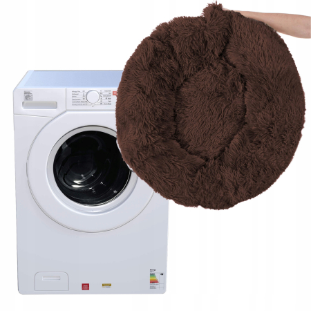 Pat pufos caini pisici husa detasabila lavabila rotund, 80 cm diametru, anti-alunecare, maro [9]