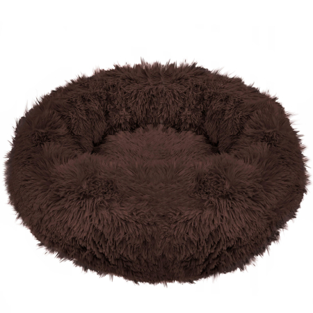 Pat pufos caini pisici husa detasabila lavabila rotund, 80 cm diametru, anti-alunecare, maro [0]