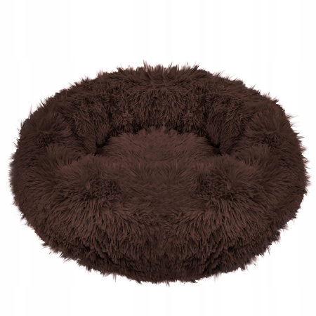 Pat pufos caini pisici husa detasabila lavabila rotund, 80 cm diametru, anti-alunecare, maro [6]