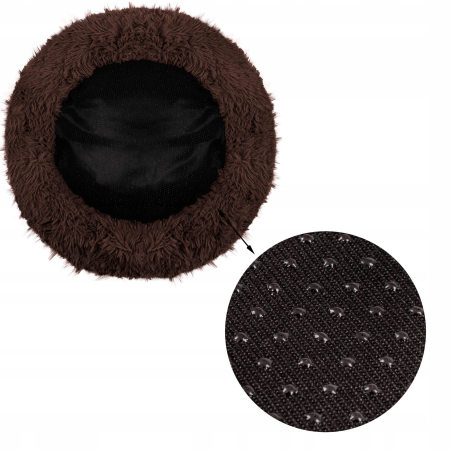 Pat pufos caini pisici husa detasabila lavabila rotund, 80 cm diametru, anti-alunecare, maro [7]