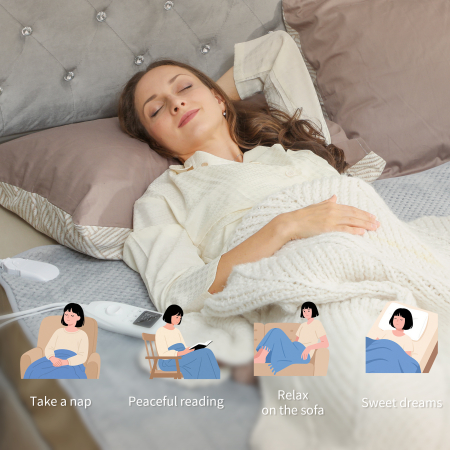  Patura Electrica 160x140 cm cu 5 Nivele de Caldura si 2 Telecomenzi, din Pile si Poliester, Gri [6]