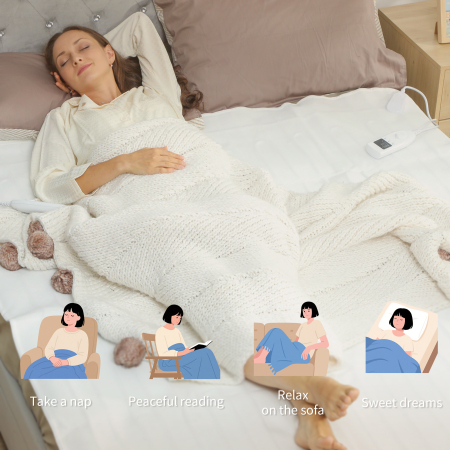  Patura electrica 160x140 cm cu 5 niveluri de incalzire si 2 zone de control independente, din poliester alb [6]