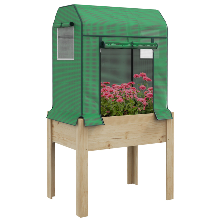 Suporturi flori si ghivece -  Patura inaltata pentru gradina cu acoperire din PE verde si structura din lemn, 80x60x165cm