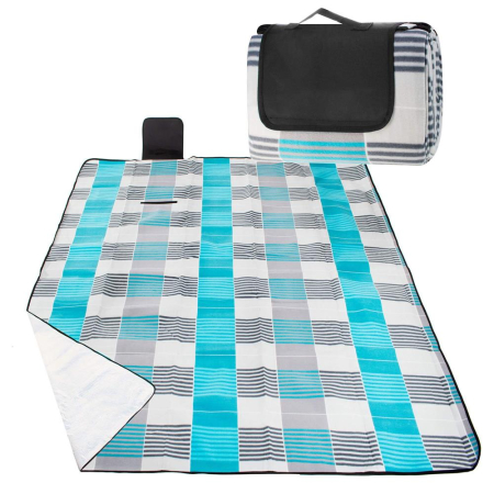 Corturi & articole camping - Patura pentru picnic sau plaja, cu folie izolatoare si maner, 150x200cm, albastru gri