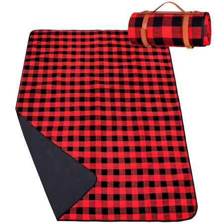 Corturi & articole camping - Patura pentru picnic sau plaja, cu folie izolatoare si maner, 150x200cm, rosu negru