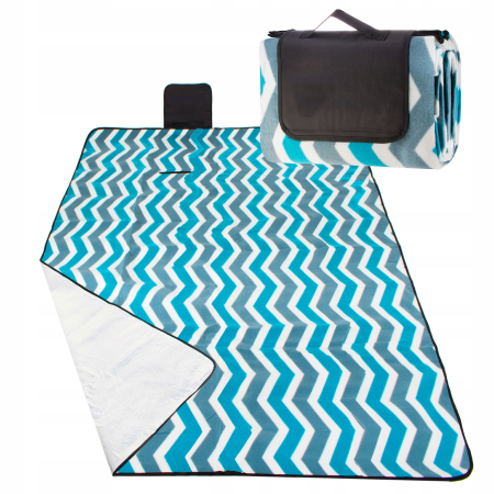 Corturi & articole camping - Patura picnic plaja folie izolatoare maner transport, 160x200 cm, impermeabila, alb albastru