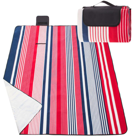 Corturi & articole camping - Patura pentru picnic sau plaja, cu folie izolatoare si maner, 160x200cm, albastru rosu