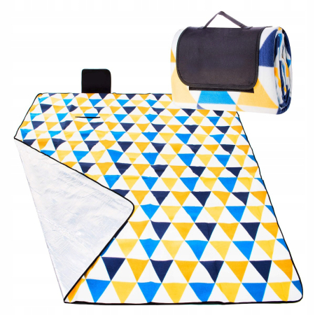 Corturi & articole camping - Patura pentru picnic sau plaja, cu folie izolatoare si maner, 200x200cm, albastru galben