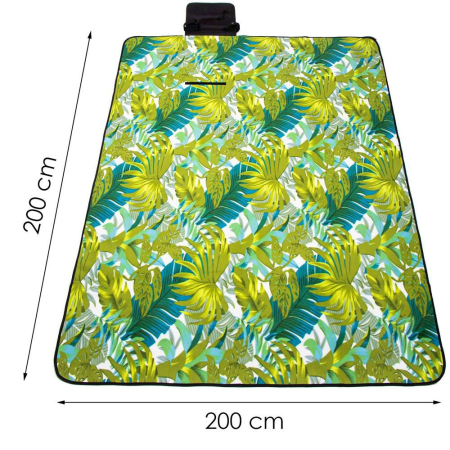 Patura pentru picnic sau plaja, cu folie izolatoare si maner, 200x200cm, model frunze, verde [14]
