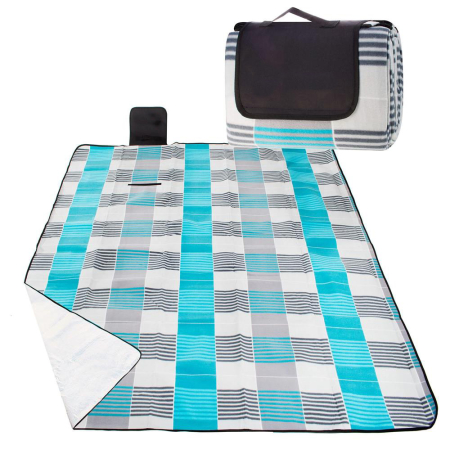 Corturi & articole camping - Patura pentru picnic sau plaja, cu folie izolatoare si maner, 200x240cm, albastru gri