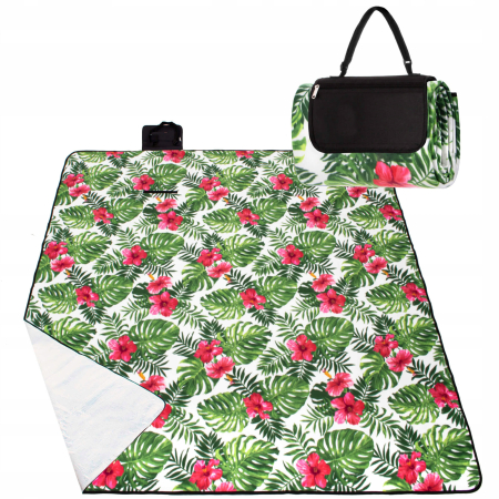 Corturi & articole camping - Patura picnic plaja folie izolatoare maner transport, 200x300 cm, impermeabila, floral